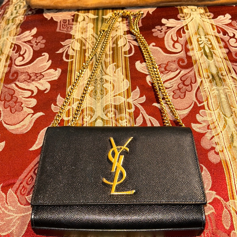 Kate Small YSL Monogram Grain de Poudre Crossbody Bag on Chain